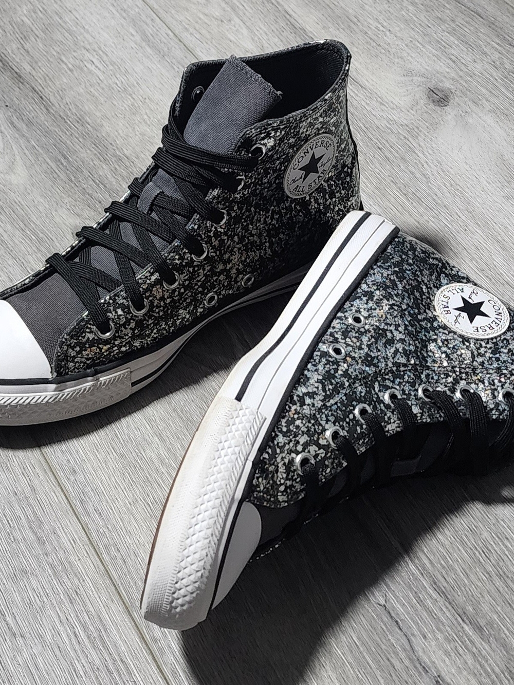 Converse Chuck Taylor All Star High Top Black Glitter Sneakers Womens Size 7.5